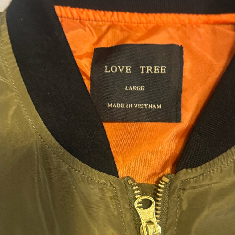 Love Tree Olive Green Bomber Jacket Orange Lining – Size L - Picture 2 of 4
